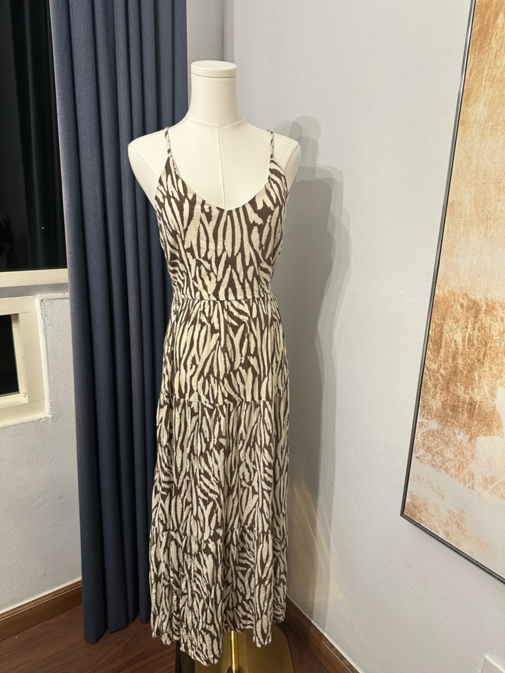 Trixi Spaghetti Strap Zebra Print Maxi Dress Brown & Cream Casual